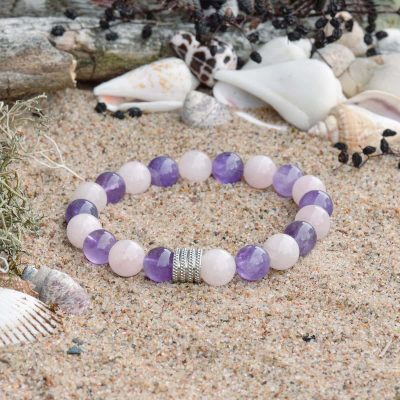 Bransoletka z ametystem i różowym kwarcem