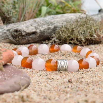 Bransoletka z różowym kwarcem i karneolem