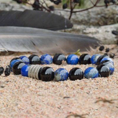 Bransoletka z czarnym agatem i lapisem lazuli