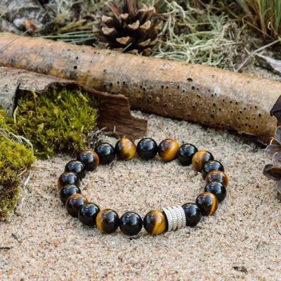 Bransoletka z czarnym obsydianem i tygrysim okiem