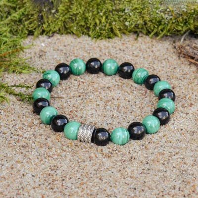 Bransoletka z Malachitu i Czarnego Turmalinu (Szerlu)
