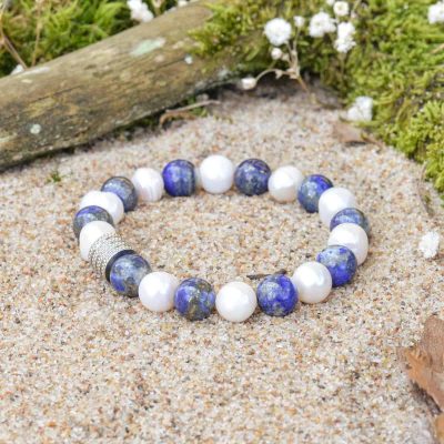 Bransoletka z Pereł Hodowlanych (Masy Perłowej) i Lapis Lazuli