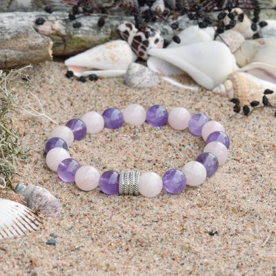 Bransoletka z Ametystem i Różowym Kwarcem