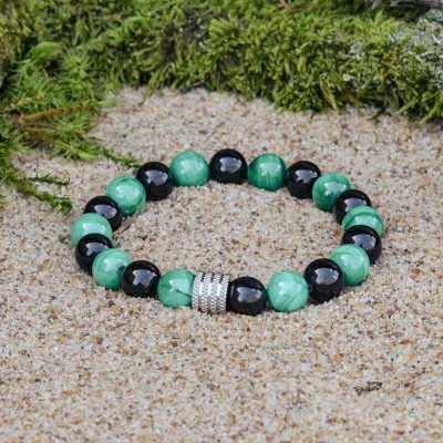 Bransoletka z Malachitu i Czarnego Turmalinu (Szerl)