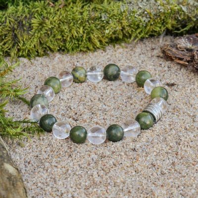 Bransoletka z Nefrytu (Jadeitu) i Kryształu Górskiego